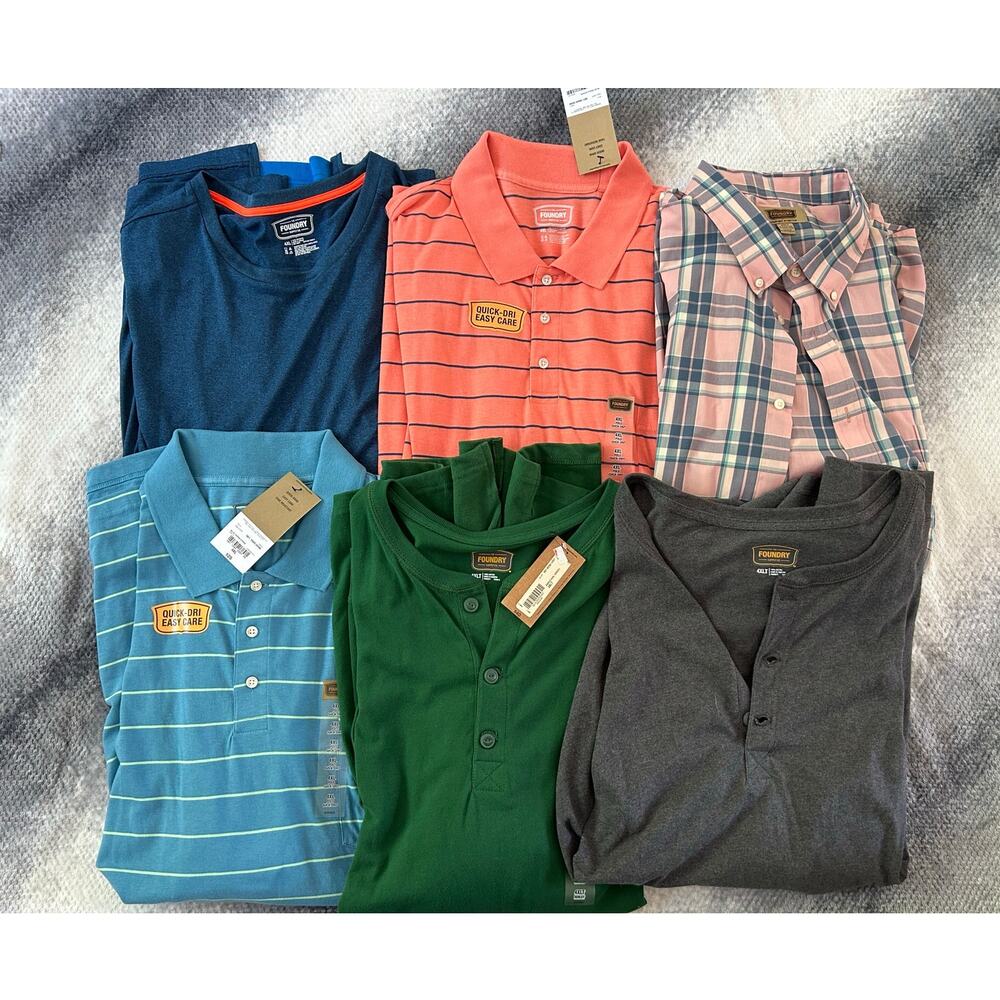 NWT Bundle Foundry Striped Polo Plaid Button Up Lon Sleeve Henley Shirt 4XL